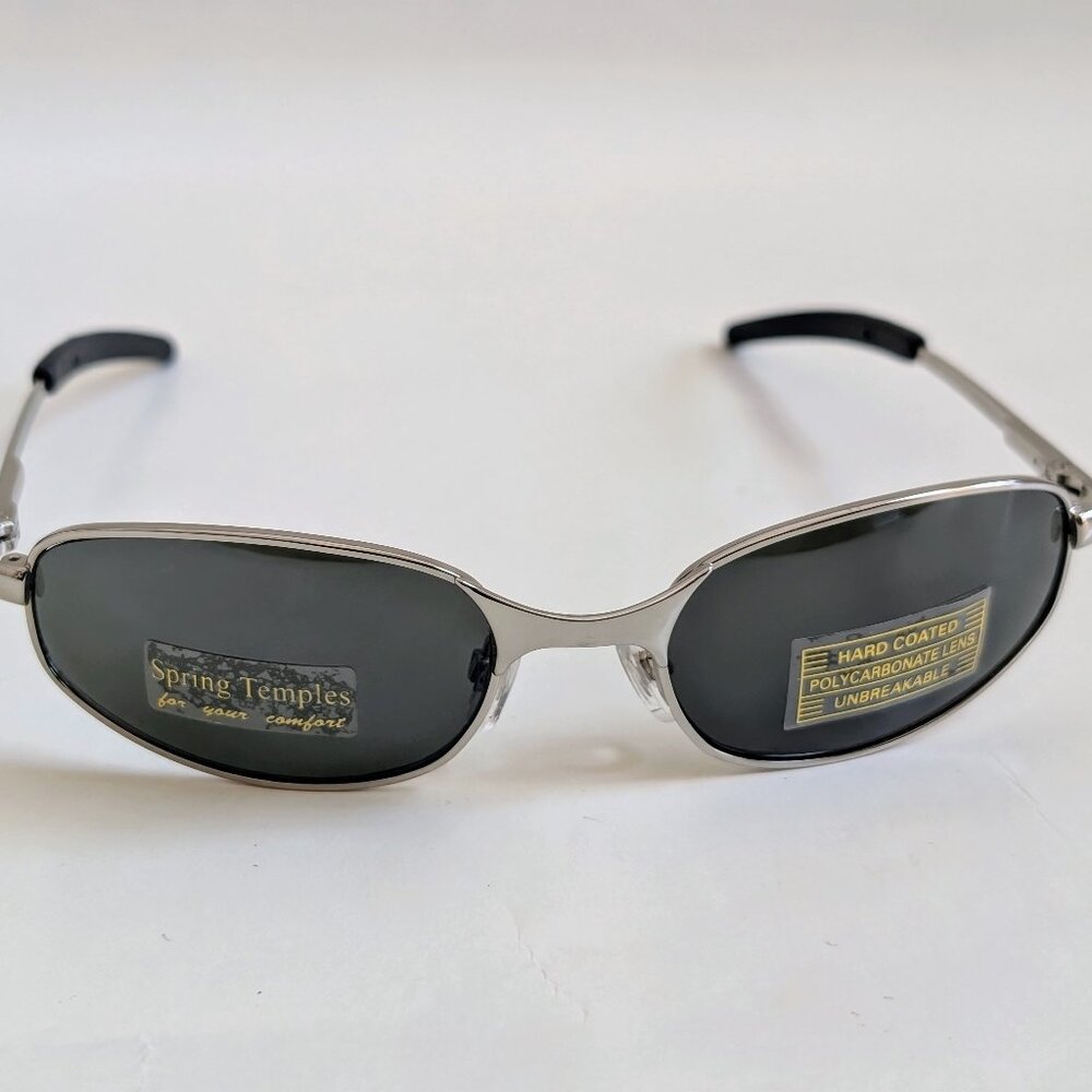 NWT Vintage 90's Rectangle Metal Designer Sport Sunglasses (S. Silver)
